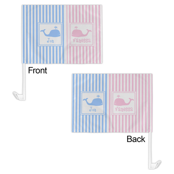 Striped w/ Whales Car Flag - 11" x 8" - Front & Back View