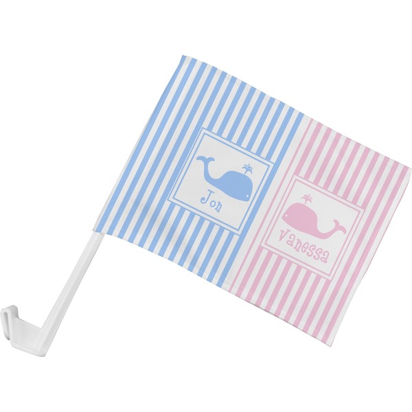 Custom Striped w/ Whales Car Flag - Small w/ Multiple Names
