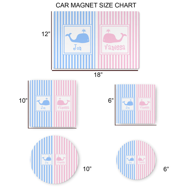 Striped w/ Whales Car Magnets - SIZE CHART