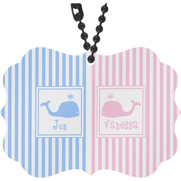 Custom Striped w/ Whales Rear View Mirror Decor (Personalized)