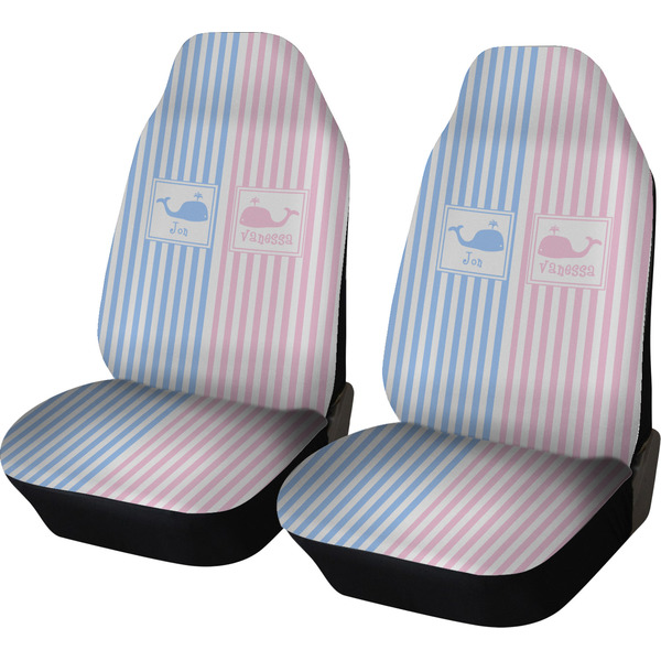 Custom Striped w/ Whales Car Seat Covers (Set of Two) (Personalized)