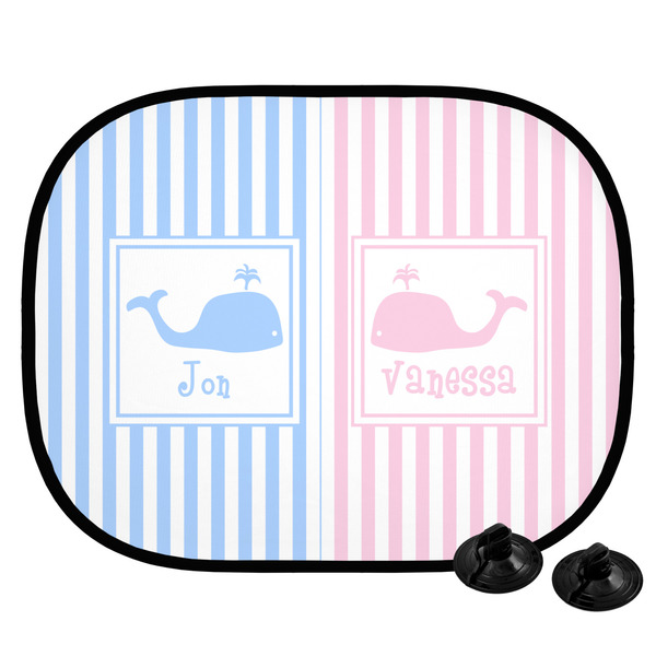 Custom Striped w/ Whales Car Side Window Sun Shade (Personalized)