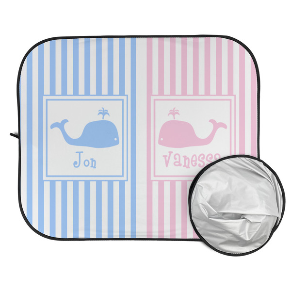 Striped w/ Whales Car Sun Shades - FOLDED & UNFOLDED