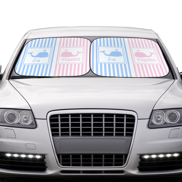 Striped w/ Whales Car Sun Shades - IN CONTEXT