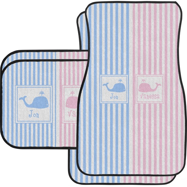 Custom Striped w/ Whales Car Floor Mats Set - 2 Front & 2 Back (Personalized)