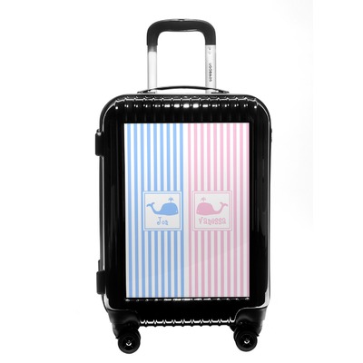 Custom Striped w/ Whales Carry On Hard Shell Suitcase (Personalized)