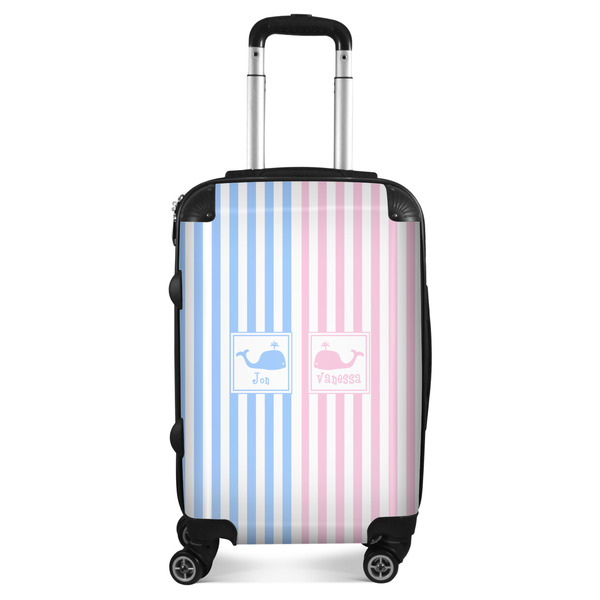 Custom Striped w/ Whales Suitcase - 20" Carry On (Personalized)