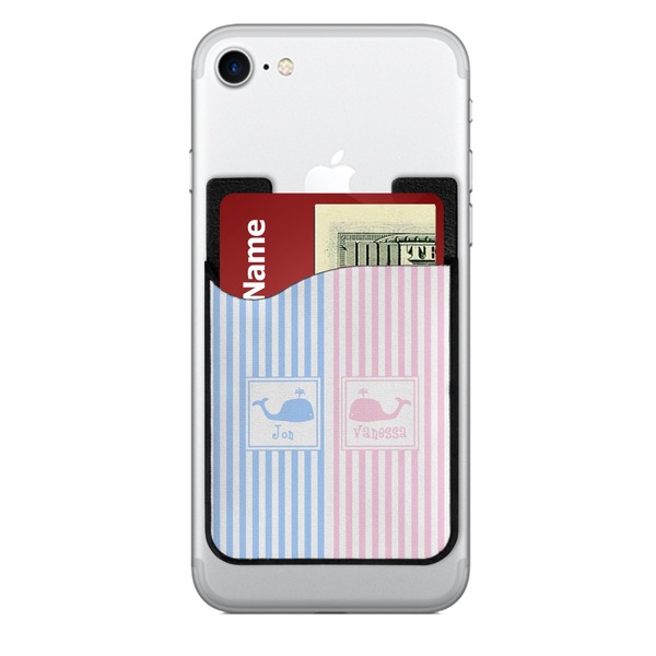 Custom Striped w/ Whales 2-in-1 Cell Phone Credit Card Holder & Screen Cleaner (Personalized)