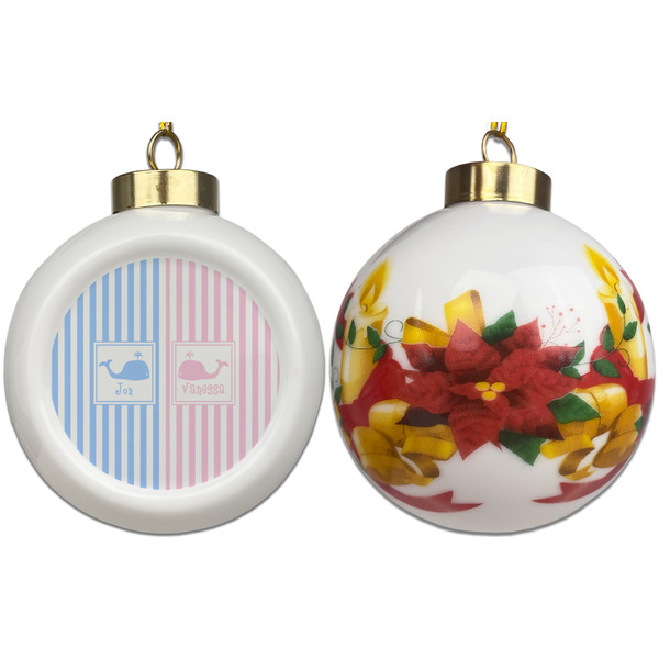 Striped w/ Whales Ceramic Christmas Ornament - Poinsettias (APPROVAL)