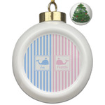 Striped w/ Whales Ceramic Ball Ornament - Christmas Tree (Personalized)
