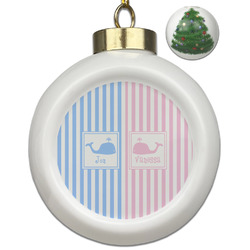 Striped w/ Whales Ceramic Ball Ornament - Christmas Tree (Personalized)