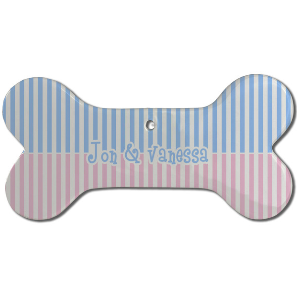 Striped w/ Whales Ceramic Flat Ornament - Bone Front