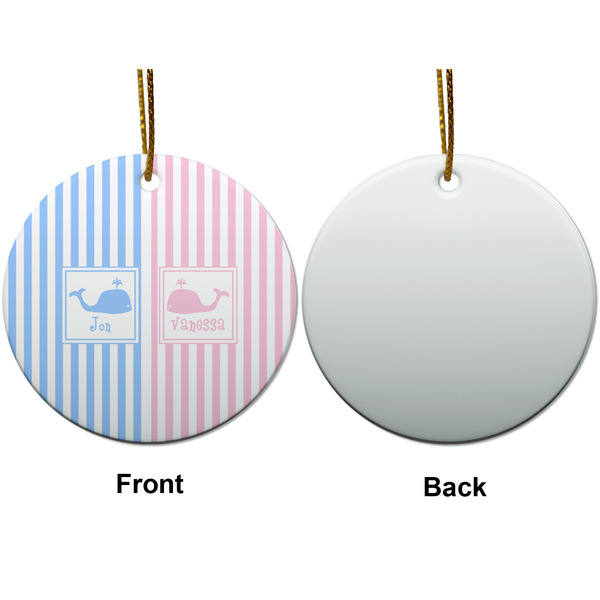Striped w/ Whales Ceramic Flat Ornament - Circle Front & Back (APPROVAL)