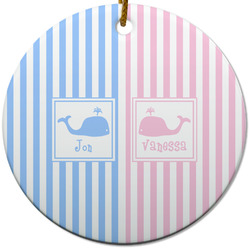 Striped w/ Whales Round Ceramic Ornament w/ Multiple Names