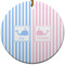 Striped w/ Whales Ceramic Flat Ornament - Circle (Front)