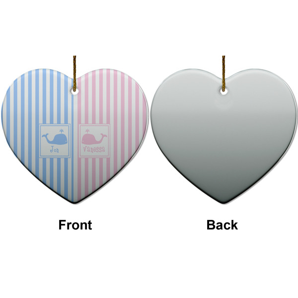 Striped w/ Whales Ceramic Flat Ornament - Heart Front & Back (APPROVAL)