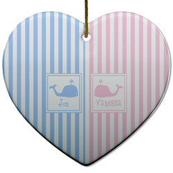 Striped w/ Whales Heart Ceramic Ornament w/ Multiple Names