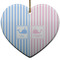 Striped w/ Whales Ceramic Flat Ornament - Heart (Front)