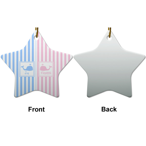 Striped w/ Whales Ceramic Flat Ornament - Star Front & Back (APPROVAL)