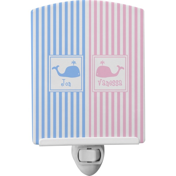Custom Striped w/ Whales Ceramic Night Light (Personalized)