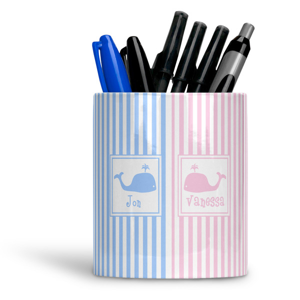 Custom Striped w/ Whales Ceramic Pen Holder