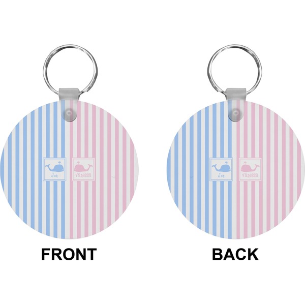 Striped w/ Whales Circle Keychain (Front + Back)