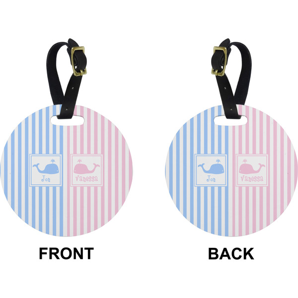 Striped w/ Whales Circle Luggage Tag (Front + Back)