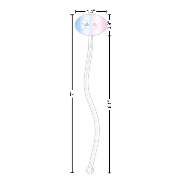 Striped w/ Whales Clear Plastic 7" Stir Stick - Oval - Dimensions