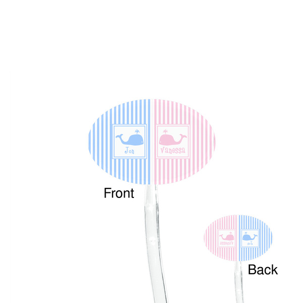Striped w/ Whales Clear Plastic 7" Stir Stick - Oval - Front & Back
