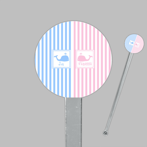 Striped w/ Whales Clear Plastic 7" Stir Stick - Round - Closeup