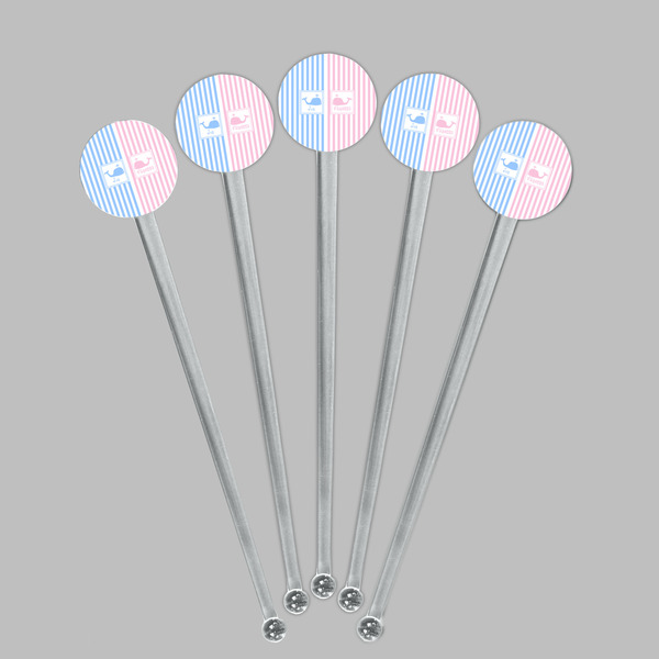 Striped w/ Whales Clear Plastic 7" Stir Stick - Round - Fan View