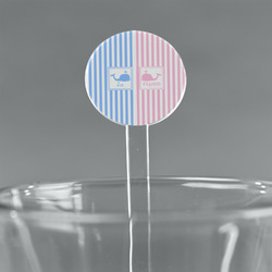 Striped w/ Whales 7" Round Plastic Stir Sticks - Clear (Personalized)