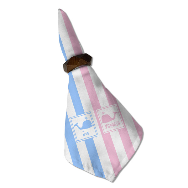 Striped w/ Whales Cloth Napkins - Personalized Dinner (Folded in Ring) (MAIN)