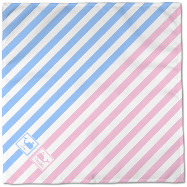 Striped w/ Whales Cloth Napkins - Personalized Dinner (Full Open)