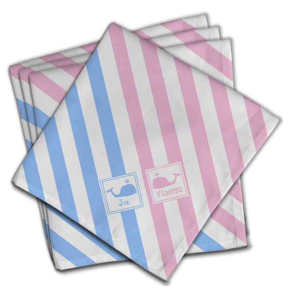 Custom Striped w/ Whales Cloth Napkins (Set of 4) (Personalized)