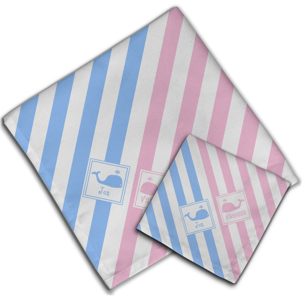 Striped w/ Whales Cloth Napkins - Personalized Lunch & Dinner (PARENT MAIN)
