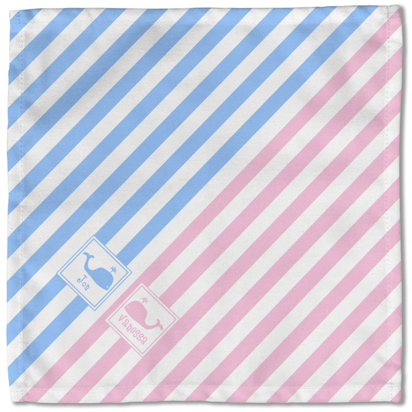 Striped w/ Whales Cloth Napkins - Personalized Lunch (Single Full Open)