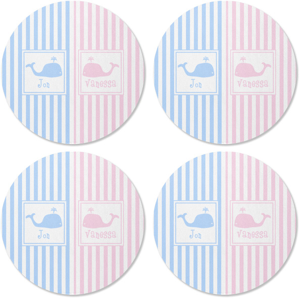 Striped w/ Whales Coaster Round Rubber Back - Apvl
