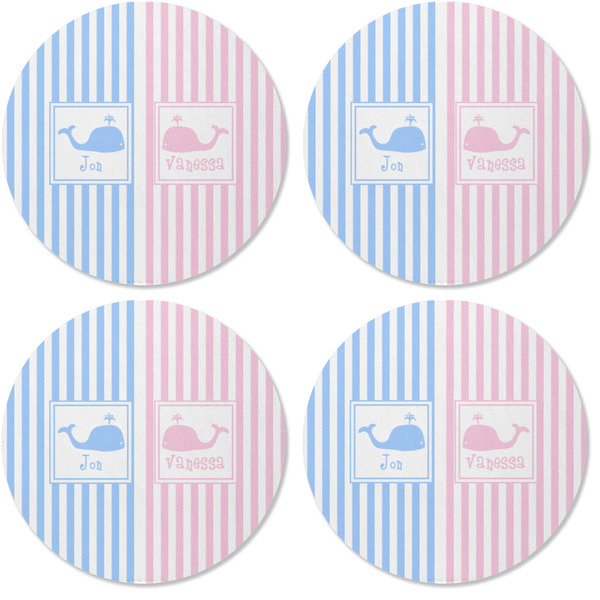Striped w/ Whales Coaster Round Rubber Back - Apvl