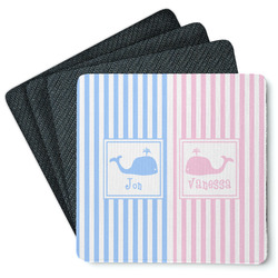Striped w/ Whales Square Rubber Backed Coasters - Set of 4 (Personalized)