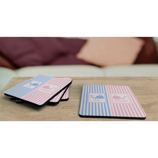 Striped w/ Whales Coaster Rubber Back - On Coffee Table