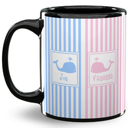 Striped w/ Whales 11 Oz Coffee Mug - Black (Personalized)