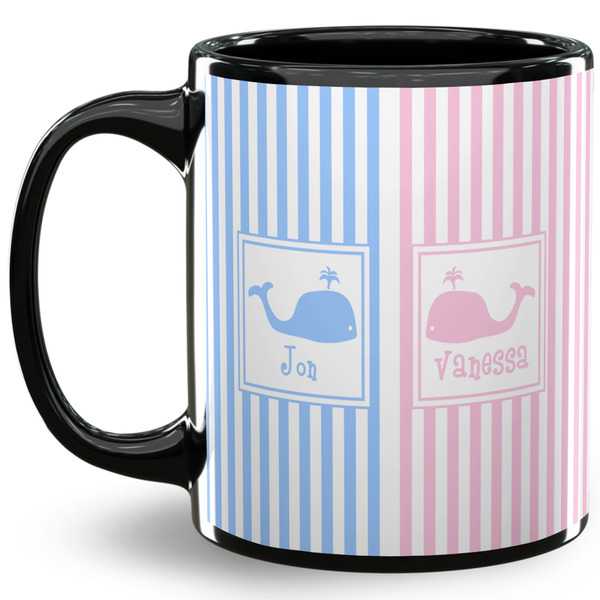 Custom Striped w/ Whales 11 Oz Coffee Mug - Black (Personalized)