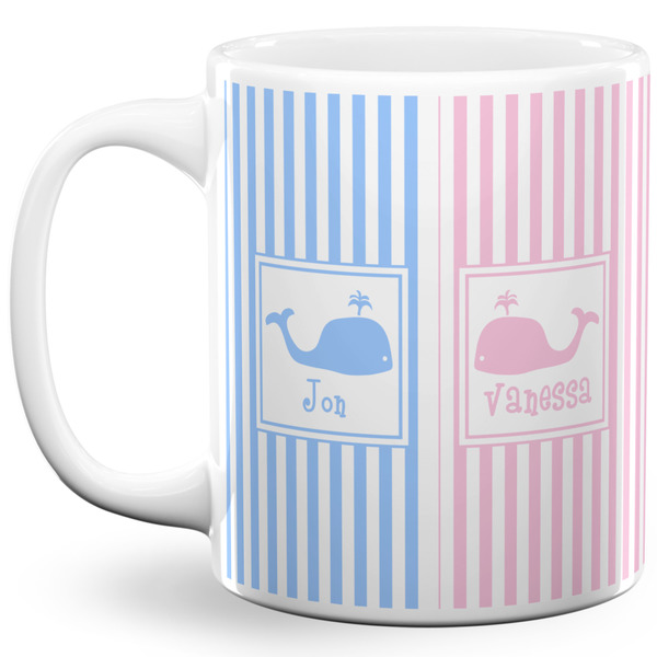 Custom Striped w/ Whales 11 Oz Coffee Mug - White (Personalized)