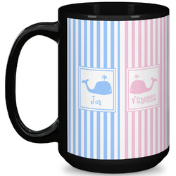 Striped w/ Whales 15 Oz Coffee Mug - Black (Personalized)