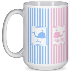 Striped w/ Whales 15 Oz Coffee Mug - White (Personalized)