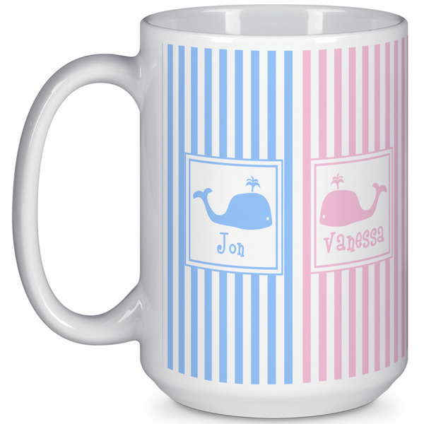 Custom Striped w/ Whales 15 Oz Coffee Mug - White (Personalized)