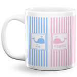 Striped w/ Whales 20 Oz Coffee Mug - White (Personalized)