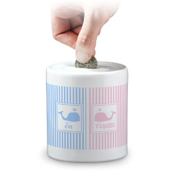 Striped w/ Whales Coin Bank (Personalized)