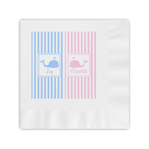 Custom Striped w/ Whales Coined Cocktail Napkins (Personalized)